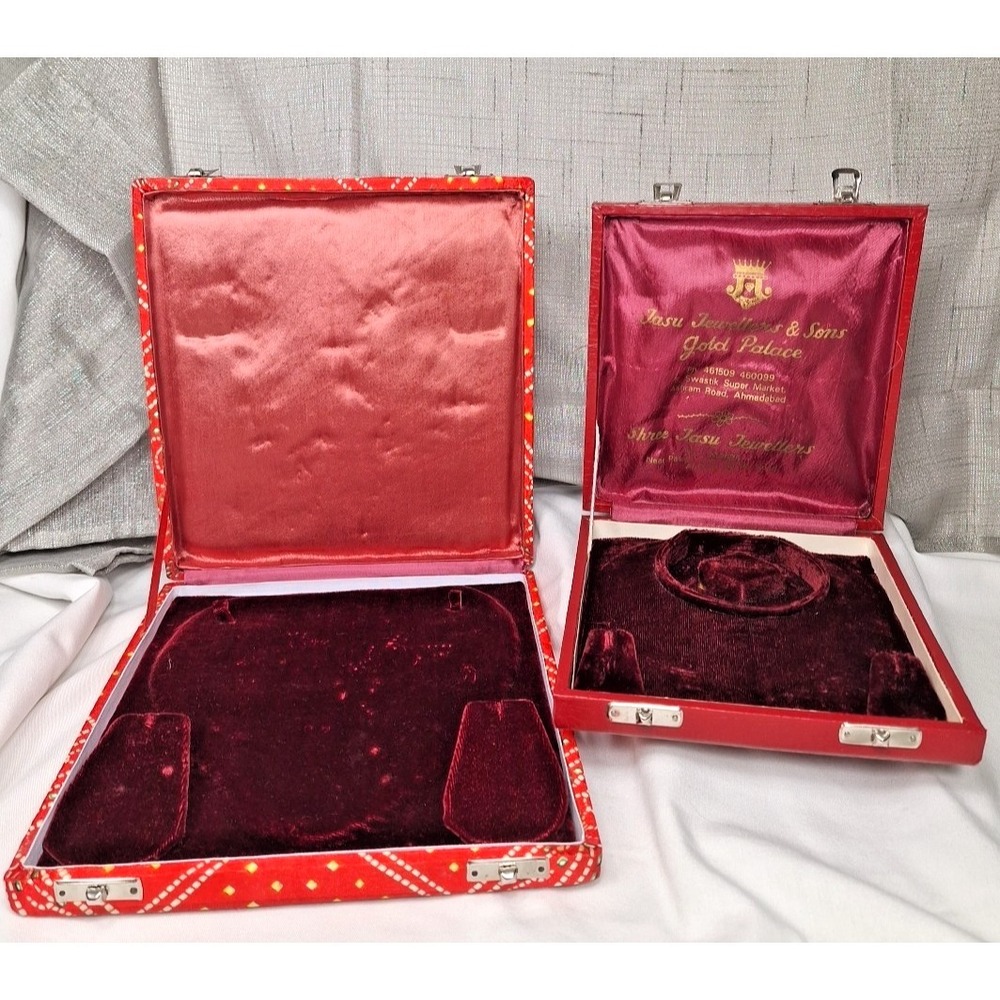 2 Vintage Velvet Lined Jewelry Set Suite Boxes Necklace Earrings Bracelet India